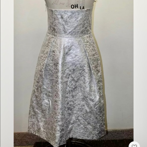 NWT Lord & Taylor Strapless Midi Dress Ball Prom Metallic Silver 6 Gown Jacquard - Picture 5 of 13